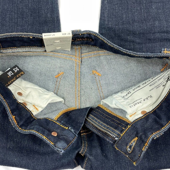 Nudie Skinny Lin Organic Dark Wash Selvedge Jeans Size 26x32 NWT - Picture 3 of 5